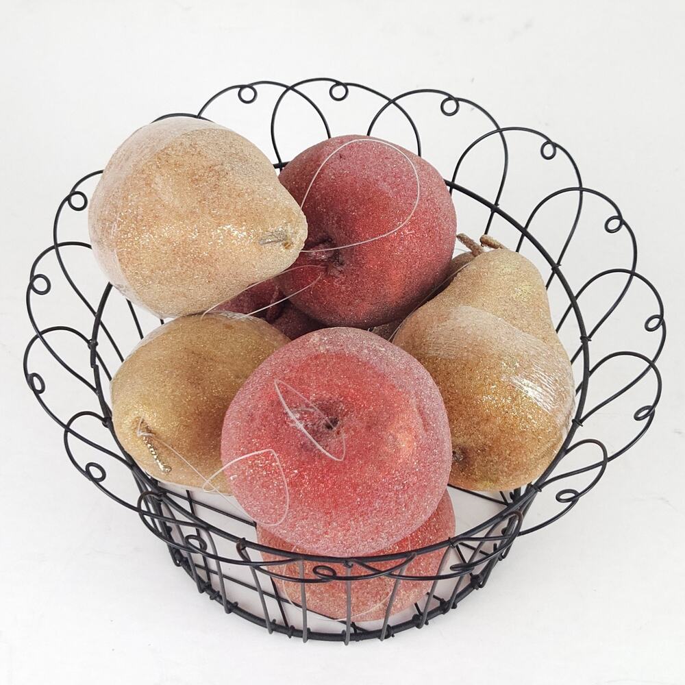 Sugared Faux Fruit 4" Pear Apple Beaded Christmas Ornament Fall Harvest Crafts 8